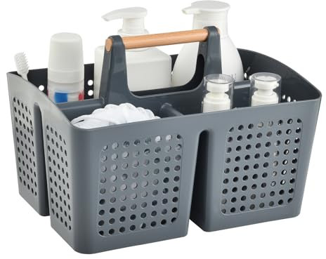 VITEVER Portable Dusche Caddy Korb mit Fächern, Kunststoff geteilt Reinigung Caddy Organizer Storage Tote mit Griff für Bad, Hochschule, Schlafsaal Zimmer Essentials - GREY