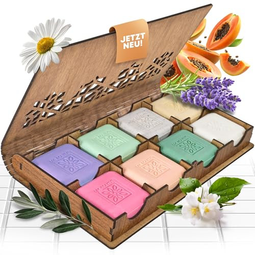 Geburtstagsgeschenk für Frauen - 8tlg. Duschseifen-Geschenkset für Damen - Feste Seife, Handseife, Körperseife. - Geschenke für Frauen
