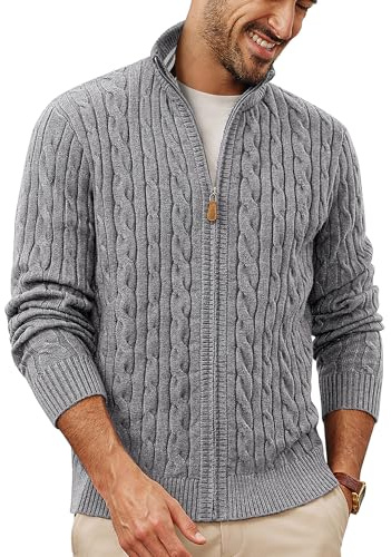 PJ PAUL JONES Mens Zip Up Cardigans Stand Collar Winter Coat Slim Fit | Cable Knit, Sweater Coat, Full Zip