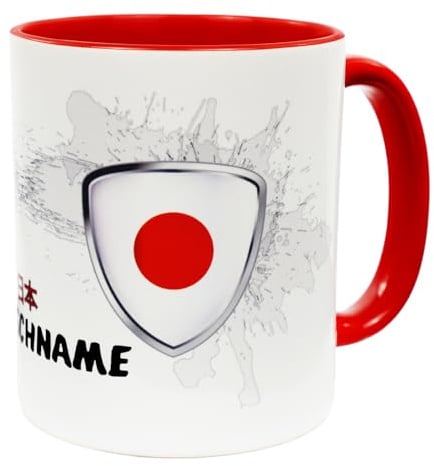 Japan Tasse mit Namen personalisiert Wappen japanische Flagge Fahnen | Fanartikel Produkt Geschenk japan-geschenke Mann Frau Geburtstag Fussball Deko Kaffeetasse Kaffeetassen Japanese