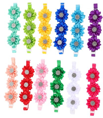 ERINGOGO 12 Stück Teiliges Verstellbares Haustier mit Strass Blumen und Fliege und Welpenaccessoire Komfortabel Atmungsaktiv Modisch für Geburtstags und Weihnachtsfeiern
