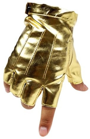Generisch Winterhandschuhe Herren Fingerlose Fahrhandschuhe, PU-Kunstleder, Outdoor-Sport, Halloween, Cosplay, Kostüm, Halbfinger-Handschuh für Männer, Frauen, Teenager (Gold, One Size)