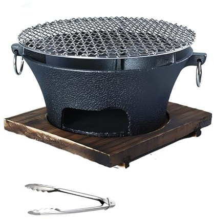 Tragbarer Holzkohlegrill, rund, Gusseisen, Lagerfeuer-Herd, Outdoor, Camping, Feuerstelle, Wandern, Grill, kompakt, 26 x 13 cm, ideal für Camping und Picknicks