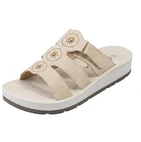 CLEIKS Sandali Donna Estivi, Sandali Pianta Larga Regolabili, Scarpe Comode per Vacanze Estive (Khaki, 38 EU, WCL260429-7)