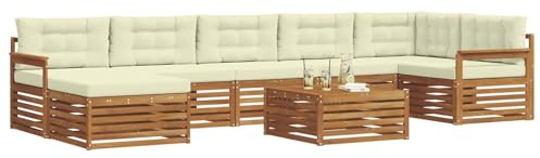 vidaXL Sofagarnituren 8 pcs Natur und Creme Massivholz Akazie, Garten Ecksofa Set, modernes Outdoor-Möbel, strapazierfähig, zum Chillen am Pool, für die Terrasse