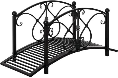 Outsunny Gartenbrücke mit Sicherheitsgeländer 102 x 48 x 49 cm Schwarz | Teichbrücke, Zierbrücke bis 100 kg Belastbar, Dekobrücke, Brücke für Garten Park Hinterhof