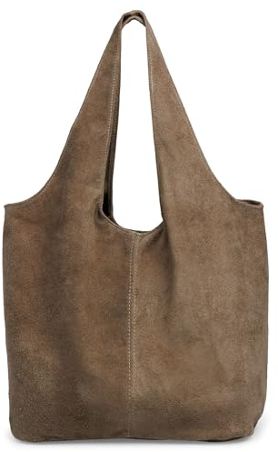 Caspar große Wildleder Hobo Bag Leder Shopper Damen Tasche aus samtweichem Veloursleder - PREMIUM LINE - Modell No.840 - Made in Italy, Farbe:Grau Braun