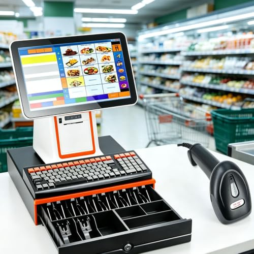 Allt-i-ett smart kassaregister, butiksbetalningsterminal, inbyggd skrivare, HD-pekskärm, dual-band WiFi och multigränssnitt, valfri skanner för daglig butiksutcheckning kit
