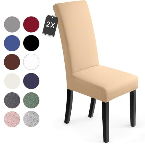BalladHome Stuhlhussen 2 Stück, Stretch-Stuhlbezug elastische Moderne Husse Elasthan Stretchhusse Stuhlbezug Stuhlüberzug bi-Elastic Spannbezug, sehr pflegeleicht und langlebig Universal - Beige