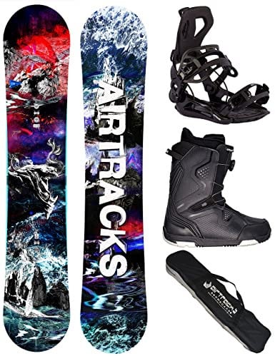 Airtracks Herren Snowboard Set - Fantasy Carbon Flat Zero Rocker Snowboard Freestyle Freeride Wide 158 - Softbindung Master - Softboots Strong ATOP 44 - SB Bag