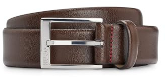 HUGO Herren Gellot Sz35 Gürtel aus genarbtem Leder mit metallenem Logo in polierter Silber-Optik