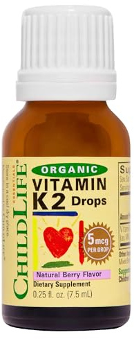 CHILDLIFE Essentials Organic Vitamin K2 Drops - Infant Toddler Baby Vitamin K, K2 Supplement, Vitamin K2 MK7, Liquid K2, Vitamin K Drops - Natural Berry Flavor, 0.25 Fl Oz (Pack of 1)