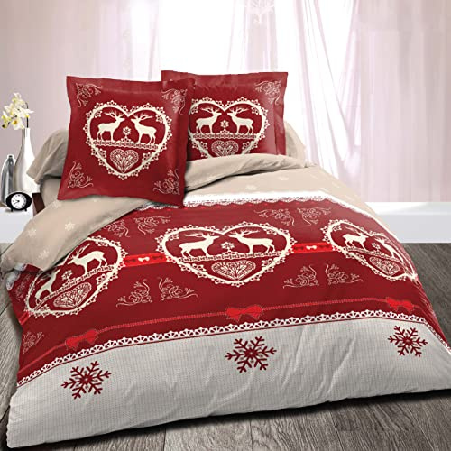 Housse de Couette Chalet Winter Rouge + 2 Taies 100% Coton 200x200 cm | Style montagne • 100% coton doux & respirant • Finition rabat à border • Pour lit double 140 ou 160 • Grand teint