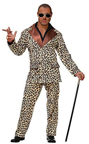 Funky Leopard Anzug Pimp Herren-Kostüm Sakko Jacke Hose Fell Lude Zuhälter Stenz Gauner Assi Proll Disco Fever, Größe:M
