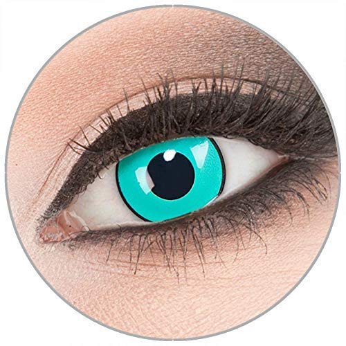 Farbige 'Gara' Kontaktlinsen von 'Evil Lens' zu Fasching Karneval Halloween 1 Paar grüne Crazy Fun Kontaktlinsen mit Behälter in Topqualität ohne Stärke