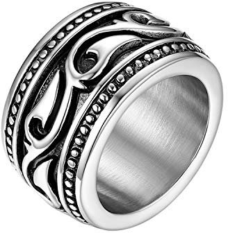 JewelryWe Schmuck Retro Herren-Ring Edelstahl schwer breit Flamme Muster Celtic Ring Band Bandring mit Gravur Silber Größe 70