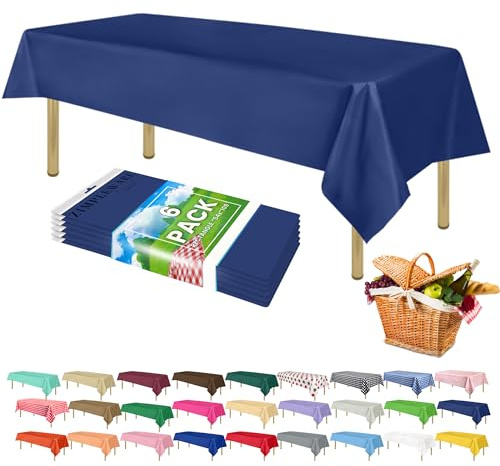 ZIMPLEWARE Lot de 6 nappes de fête jetables en Plastique Bleu Marine - 137,2 x 274,3 cm - pour Une Utilisation en intérieur et en extérieur