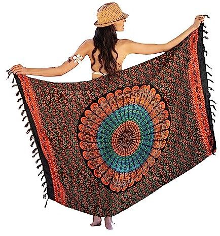 NELUHA Sarong Tuch Damen mit Saronghalter Pareo Wickeltuch Handtuchkleid Wickelrock Damen strandtuch xxl Tuch Männer pareo damen strandtuch damen Mandala orange