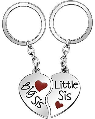 Angelra Schwester Geschenk Schlüsselanhänger Herzanhänger Big Sis, Little Sis Schlüsselbund mit Gravur Geburtstags