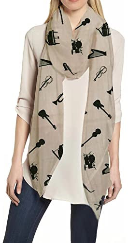 Lina & Lily Damen Schal Tuch mit Musikinstrumente (Beige)
