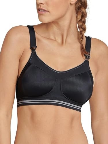 Schiesser Damen Sport BH High Impact Bra Active 70-95 Cup A-C 75-95 Cup D-E Schwarz Weiss, Größe:95A, Farbe:Schwarz (000)