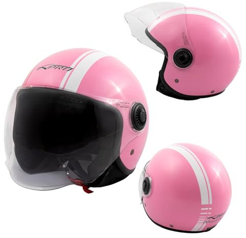 Moto Jet Casque Rose ECE 22 06 Graphiques Blancs Approuvé Visière XXL