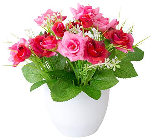 FOReverweihuajz Rose Artificial Flower In Pot, Silk Fake Potted Plant, Small Simulation Bonsai, Decorative Ornaments For Home, Indoor, Garden Rose Red