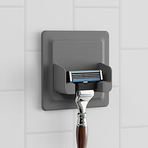 LOBUX® - Rasierhalter Dusche selbstklebend, superfester Halt [Soft-Touch Silikon] – Rasierer Halterung Dusche, wasserdicht – Ordnungssystem für Badezimmer, Spiegel, Dusche, Wand (hellgrau)