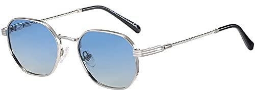H HELMUT JUST Sonnenbrille Herren Damen Rund Eckig Achteckig Silber Rahmen Blau Polarisiert Linse Metallrahmen UV400