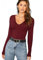 Women's Ladies Long Sleeve V Neck Basic Top Jersey Plain Stretchy Slim Fit Casual Wear T-Shirt Tee Tops 12-14 Wine