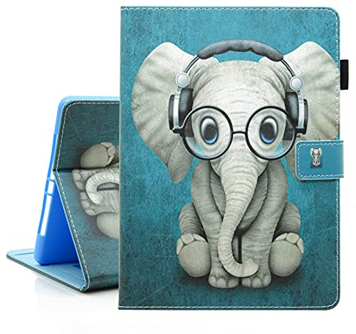 BYCeKe Compatible for iPad 6th/ 5th Generation Case 2018/2017, iPad Air 2 / iPad Air 1 Cover, Premium PU Leather Shell Stand Smart Flip Cover with Auto Wake/Sleep for iPad 9.7 inch Case, Elephant