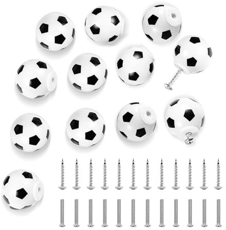 JJWNMLL 12 Stück Fußball-Kommodenknöpfe, Fußball-Schubladenknöpfe, Sport-Thema, Dekor-Griffe, Möbeldekoration, Ziehgriffe für Kommoden, Schränke, Schränke
