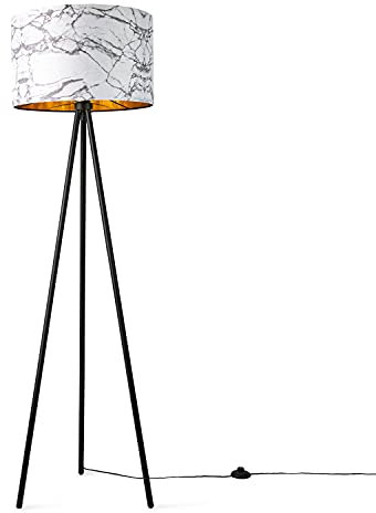 Paco Home Stehlampe Wohnzimmer Lampenschirm Stoff Stehleuchte Leselampe Abstrakt E27 2,5m Textilkabel Mit Stecker Modern, Farbe:Design 1 (Ø45,5 cm), Leuchtenart/Farbe:Stehleuchte Dreinbein - Schwarz