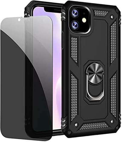 JOYTAG compatibles para Funda iPhone 11 Carcasa Negro con Protector de Pantalla de Privacidad, Anti Espía Cristal Templado