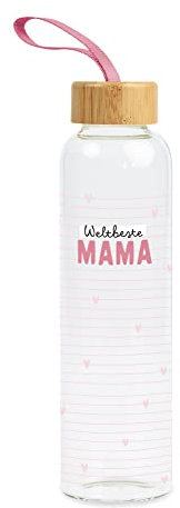 Grafik-Werkstatt Grafik Werkstatt Trinklasche aus Glas mit lustigem Spruch | mit Griffschlaufe | 550 ml | Weltbeste Mama, Rosa