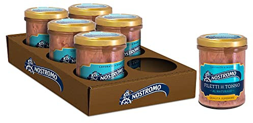 Nostromo - Filetti di tonno al naturale, 6 vasetti da 180gr. Qualità superiore, lavorati a mano, fonte di Omega 3