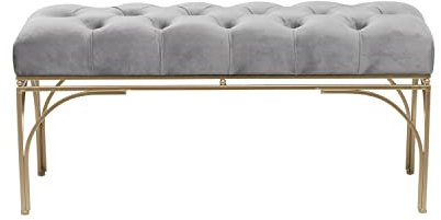 Deco 79 Samtbank mit goldfarbenen Beinen, 99,1 x 43,2 x 48,3 cm, Grau