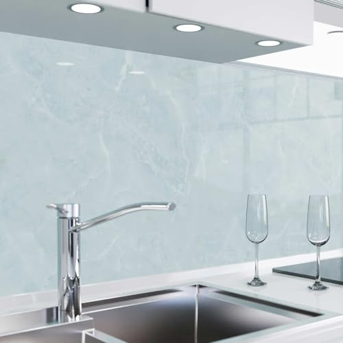 danario Panel Protector de Pared Cocina – Vinilo Adhesivo Antisalpicaduras – Fácil de Instalar y Limpiar - 0,8 mm - Óptica de Vidrio - Mármol Azul - 60cm x 220cm