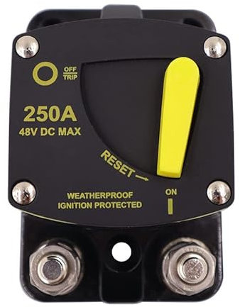 Disjoncteur de Voiture,DC 12V-48V Disjoncteur Étanche avec Réinitialisation Manuelle,Auto Disjoncteur de Fusiblespour Moteur Auto Voiture Marine Bateau Vélo Stéréo Audio(250A)