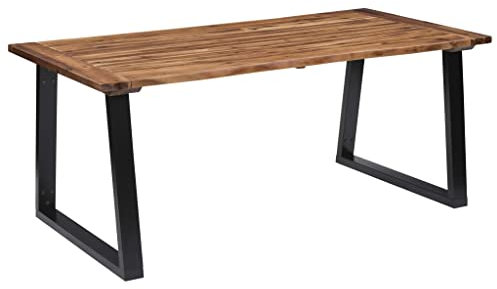 Makastle Baumkantentisch 180 x 90 cm Massivholz Akazie Esstisch mit Metall-Gestell, Esszimmertisch Holztisch Industrial-Design Tischplatte 30 mm, Braun