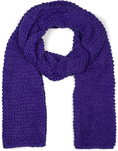 styleBREAKER Damen langer Strick Schal mit Wellen Strickmuster, warmer Winter Strickschal Einfarbig 01018168, Farbe:Violett