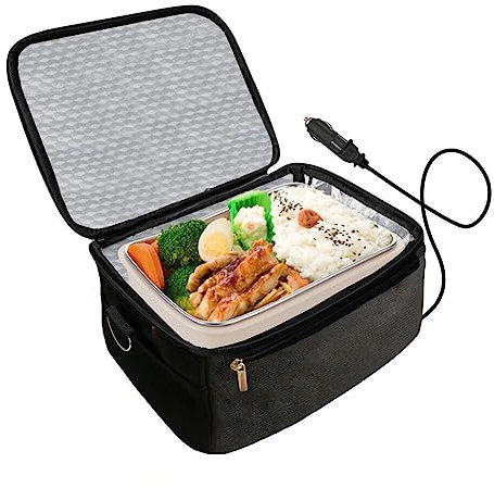 Asudaro Elektrische Lunchbox, 12V Mini Auto Mikrowelle Universal Elektrisch Beheizte Lunchbox Picknick-Box Tragbare Persönlicher Speisenwärmer Ofen für Autoreisen Camping Picknick Kochen Schwarz