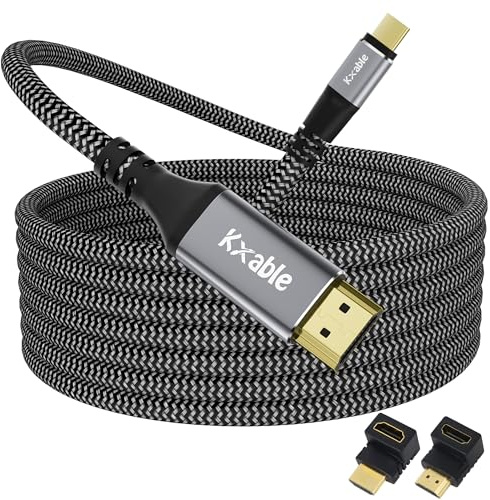 USB C auf HDMI Kabel, 15 m, 4K Typ-C auf HDMI geflochtenes Kabel, [Thunderbolt 3/4 kompatibel], für iPhone 15 Serie, MacBook Pro/Air, iPad Pro, Galaxy S23, Note 20, Surface, Dell, HP, mit 2