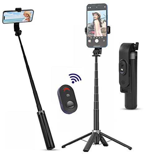 Flintronic Selfie Stick Quad-Stativ, Erweiterbar 3 in 1 Bluetooth Selfie Stange, Selfiestick aus Aluminium mit Kabelloser Fernbedienung, Langes 100cm, Kompatibel mit iPhone Samsung Smartphones Kamera