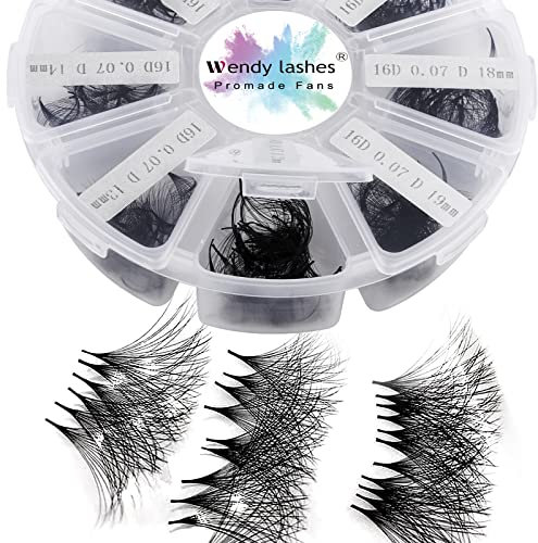 Pre Made Fan Eyelash Extensions 16D 0.07mm D Curl 500 Fans 13-20mm Mixed Tray Premium Premade Fans Volume Russian Lash Extensions Handmade Promade Loose Fans Lash(500-16D-0.07-D-1320)