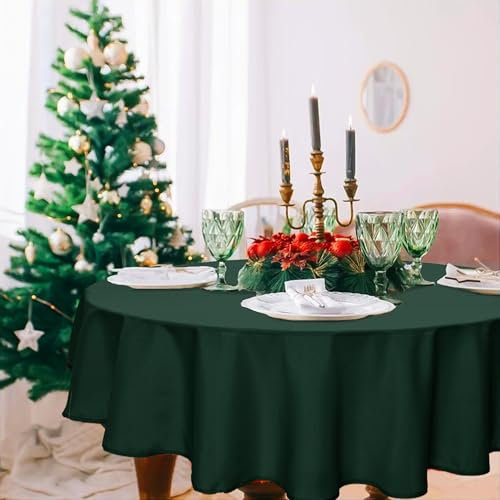DWCN Grün Tischdecke Rund 180cm,Fleckschutz Abwaschbar Tischdecke Weihnachten Tischtuch für Esszimmer,Garten,Party,Hochzeiten oder Haushal