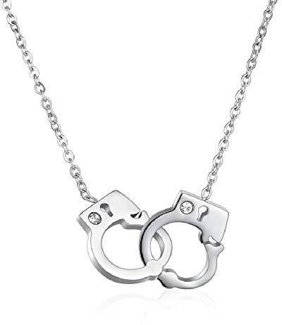 MiniJewelry Silver Handcuff Necklace for Women Police Officer Christmas Friendship Wife Birthday Stainless Steel