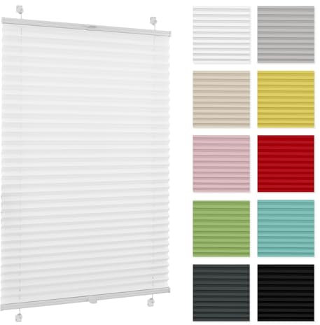 Plissee ohne Bohren 65 cm x 120 cm - Weiß - Plissee klemmfix, Rollos für Fenster ohne Bohren, Jalousien Fenster für innen, Raffrollo, Fenster plissee