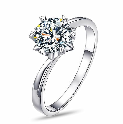 IUDWCG - 1 Pcs Damenring, Weißgold Schneeflocke sechs Klauen voll Diamant Ring, offener Ring einstellbar Anti-Allergie-Kupfer, Geschenk für ein charmantes Mädchen oder Mutter, Silber