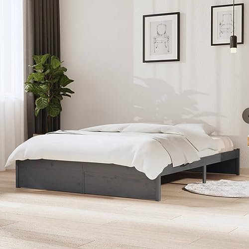 vidaXL Massivholzbett Grau 135x190 cm